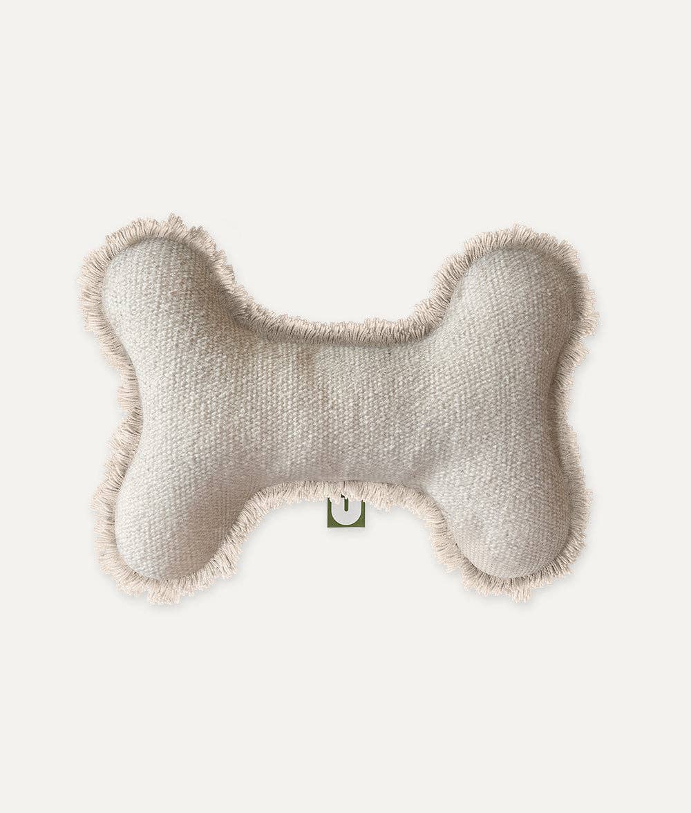 CAFIDE White Bone Dog Toy, Fleky, a plush, eco-friendly toy made from OEKO-TEX-certified organic cotton and filled with recycled fiber from plastic bottles. Designed for small dogs with low to medium bite intensity.