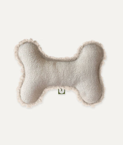 CAFIDE White Bone Dog Toy, Fleky, a plush, eco-friendly toy made from OEKO-TEX-certified organic cotton and filled with recycled fiber from plastic bottles. Designed for small dogs with low to medium bite intensity.